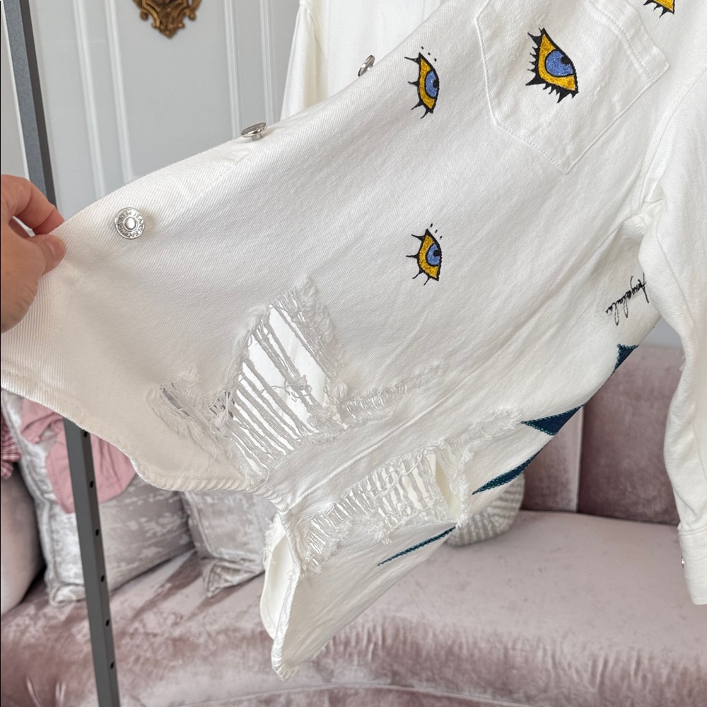 Eye See You Handmade Hand-Painted White Jeans Jacket – Made in Greece - Picture 9 of 17
